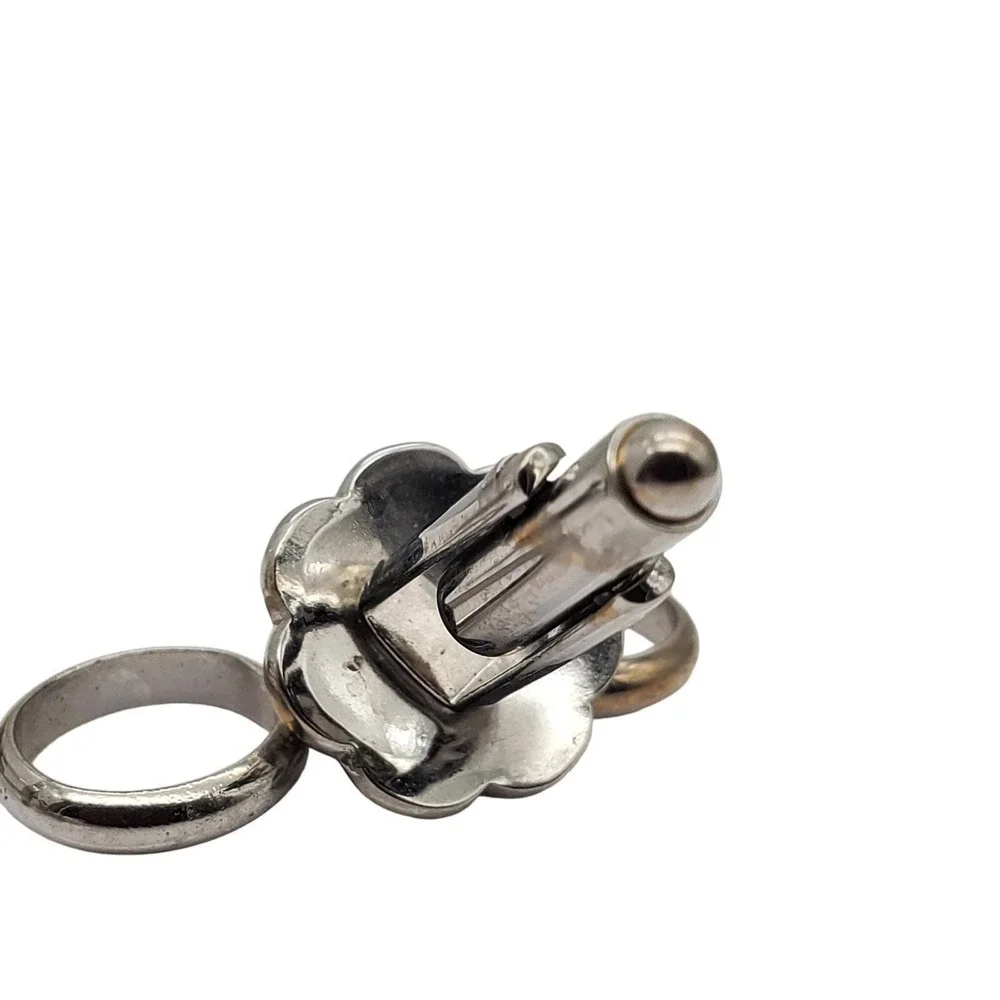 Silver Tone Wedding Ring Cufflinks Double Band Vintage Groom Mens Anniversary